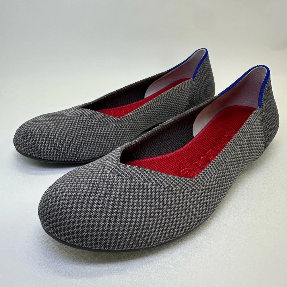 ROTHY'S The Flat Charcoal Knit Fabric Slip On Ballet Flats round toes size W 6.5